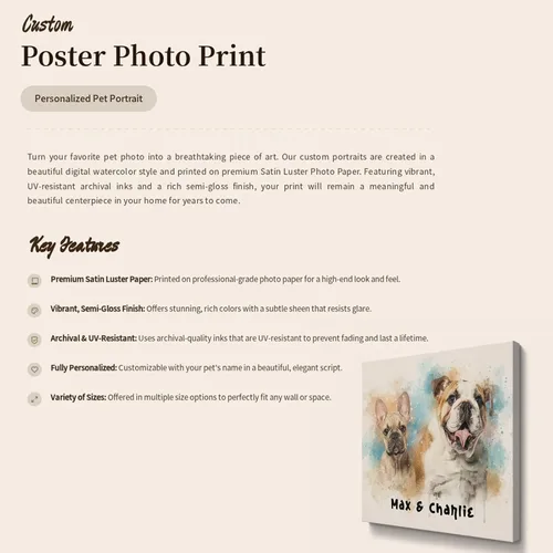 Vista 6 de Retrato personalizado de acuarela de perro/gato de la foto, decoraciones de lienzo enmarcado, retrato de mascota personalizado, regalo del dueño