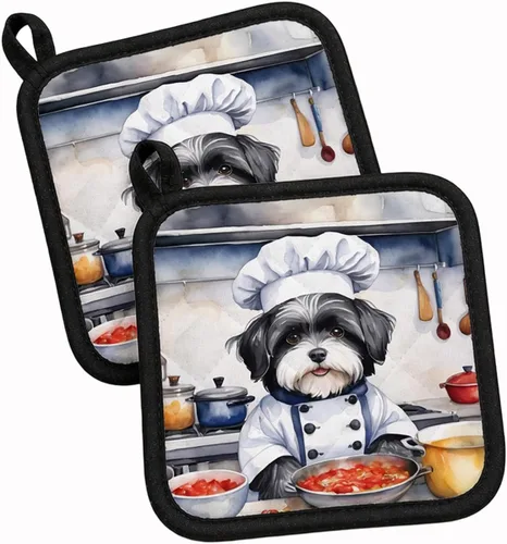 Vista 28 de Caroline's Treasures Coton de Tulear El Chef Par de Agarraderas de Ollas de Cocina Resistentes al Calor Juegos de Agarraderas de Ollas Almohadillas