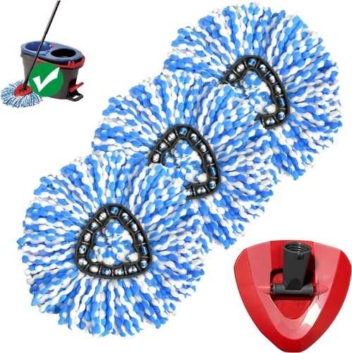 Vista 10 de Juego de repuesto de trapeador giratorio para RinseClean 2 tanques, 2 cabezales + mango + base Microfiber, Washable, Long-lasting, Rust-Resist