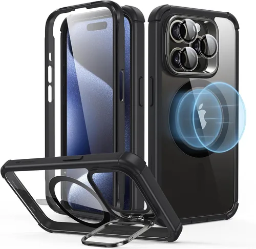 Vista 10 de ESR - Funda completa para iPhone 14 Pro Max, con soporte, MagSafe, a prueba de caídas de grado militar, protector de pantalla incorporado de vidrio