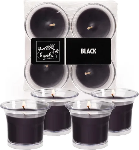 Vista 16 de HYOOLA Clear Cup Velas votivas perfumadas – Citronela – 12 horas de tiempo de combustión – Paquete de 4 – Fabricado en Europa Amarillo Citronela