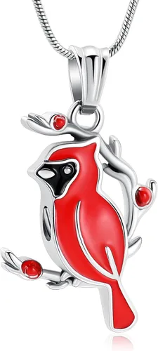 Vista 10 de constantlife Collar de urna cardenal para cenizas, de acero inoxidable, colgante de pájaro rojo y azul, recuerdo de cremación, joyería conmemorativa