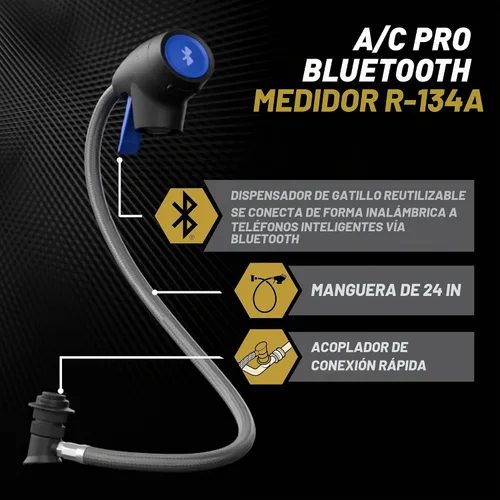 Vista 2 de A/C Pro Smart Charge Bluetooth - Medidor y manguera de refrigerante R-134a, herramienta de recarga de aire acondicionado para automóvil, diagnóstico