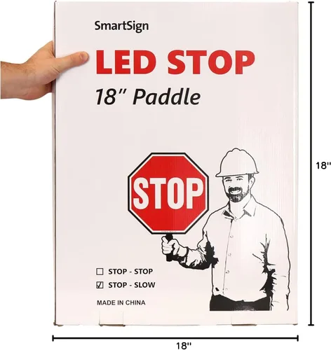 Vista 9 de SmartSign Paleta LED STOP SLOW – Señal de parada lenta reflectante de mano con asa, 18 pulgadas de doble cara, modos de luz LED