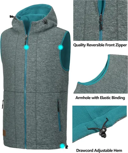 Vista 35 de Little Donkey Andy Chaleco de forro polar reversible para hombre, ligero, cálido, sin mangas, con capucha, para senderismo, caminar, viajar