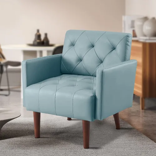 Vista 15 de Silla decorativa de piel sintética, moderna silla con brazo retro Verde