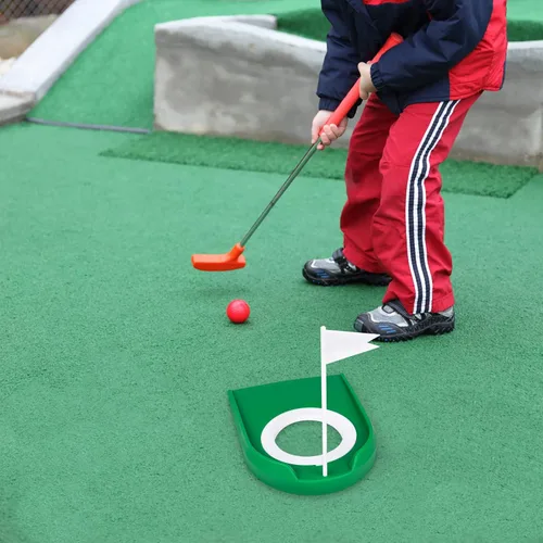 Vista 8 de Hooqict Taza de golf y bandera para práctica en interiores, ayudas de entrenamiento de plástico para niños y adultos, para interiores y exteriores