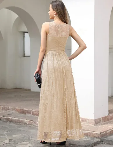 Vista 3 de Wedtrend - Vestido largo de dama de honor con encaje floral para mujer
