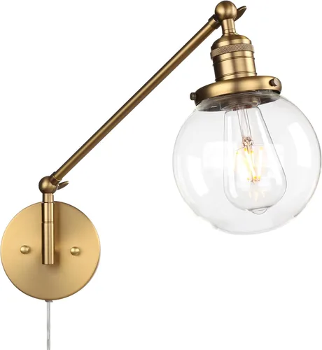 Vista 13 de PERMO Aplique de Pared Industrial Vintage con Mini Pantalla Globo Redonda de Vidrio Transparente Soplado a Mano de 5.9" (Cromado)