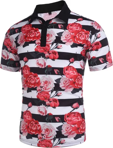 Vista 2 de Daupanzees Camisa polo casual de manga corta con estampado floral para hombre