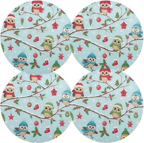 Vista 2 de Cute Cartoon Owls Round Place Mats, Non Slip Non Slip Washable Placemats for Kitchen Table one sizex4