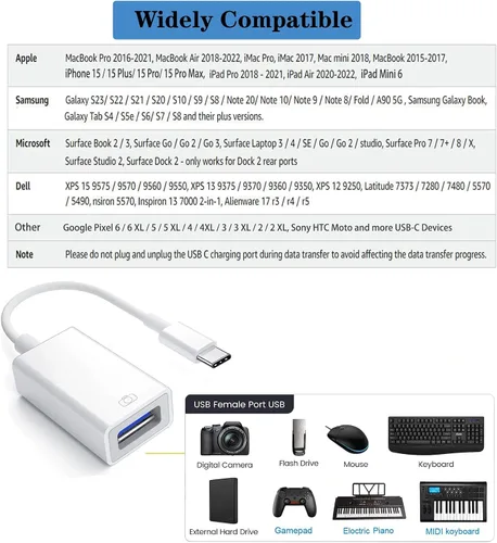 Vista 3 de Adaptador USB-C a USB de Apple para iPhone 17/16/15, certificado MFi tipo C a USB OTG cable compatible con MacBook Pro Air, iPad Pro/Air, iMac