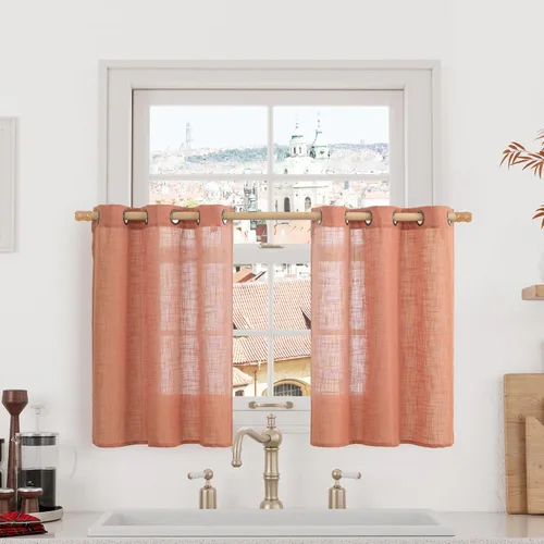 Vista 126 de LAMIT Cortinas de lino marrón caramelo para sala de estar, 84 pulgadas, de lino sintético, texturizado, filtrante de luz, paneles de privacidad