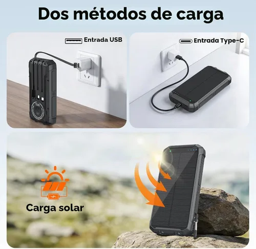 Vista 7 de ERRBBIC Cargador solar de 20000 mAh, cargador inalámbrico portátil, batería externa de carga rápida de 15 W con USB C, cargador solar de campamento