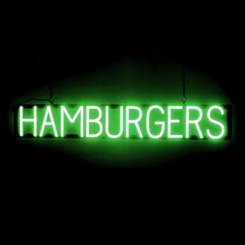 Vista 41 de SpellBrite HAMBURGERS Letrero para restaurantes Letreros relacionados con el comedor con aspecto de neón, luz LED roja 40.0 x 6.3 pulgadas Rojo