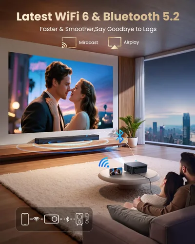 Vista 6 de 【1200 ANSI/Google TV/Compatible con 4K】Proyector inteligente con WiFi y Bluetooth, proyectores de películas para exteriores y hogar con control