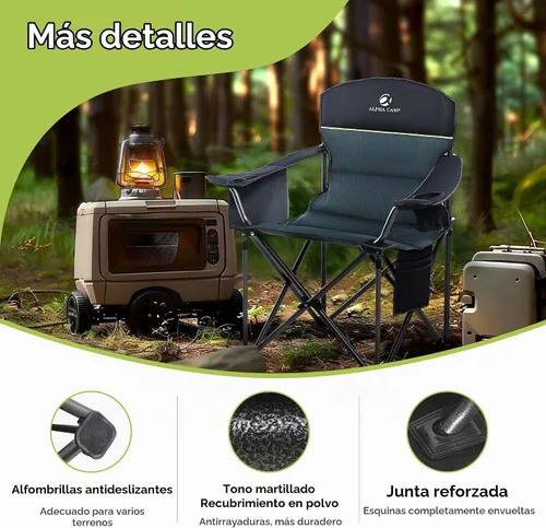 Vista 7 de GREEN PARTY Silla plegable de camping de gran tamaño resistente con bolsa refrigeradora, soporte para tazas, bolsillo de almacenamiento, silla
