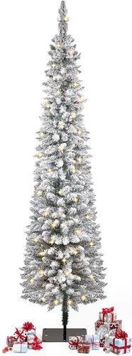 Vista 11 de Árbol de Navidad con nieve artificial, preiluminado con luces cálidas, abeto noble blanco esmerilado, árbol de Navidad artificial delgado