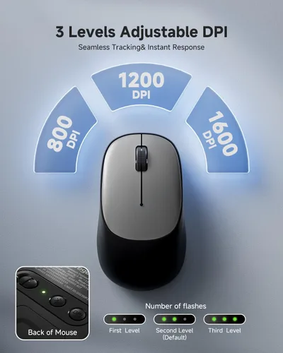 Vista 2 de wegear Ratón inalámbrico Bluetooth para laptop, PC, MacBook, Chromebook, seguimiento óptico de 1600 DPI, mouse de diente azul, ratón compacto