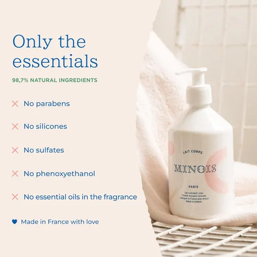 Vista 5 de MINOIS PARIS - Loción para recién nacidos y niños Loción corporal suave con aloe vera, manteca de karité y aceite de almendras Hidratante