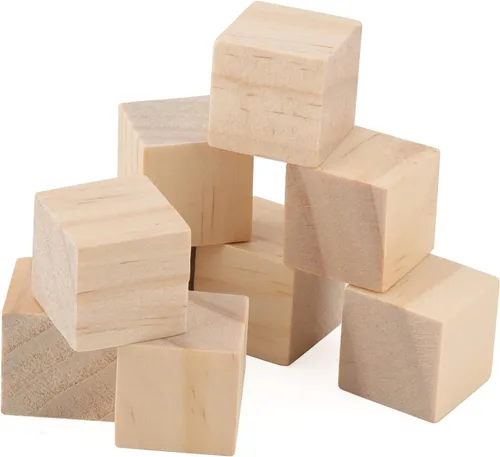 Vista 6 de LEXININ 300 cubos de madera pequeños de 3/4 pulgadas, bloques de madera sin terminar de 0.8 pulgadas, cubos de madera cuadrados en blanco