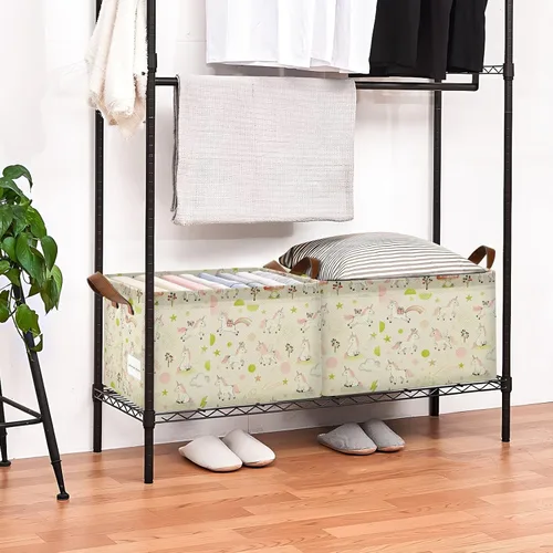 Vista 8 de Cesta de almacenamiento resistente con diseño de uncorns, color rosa y verde, organizador decorativo grande con asas, organizador de ropa