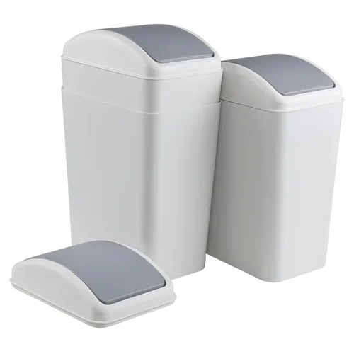 Vista 4 de Paquete de 3 botes de basura de plástico de 4.5 galones con tapa giratoria, cubo de basura abatible, color gris