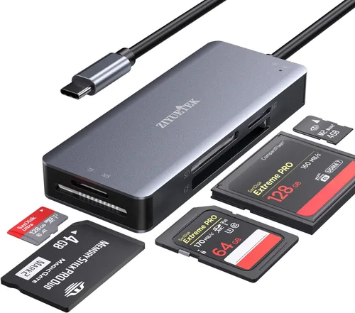 Vista 9 de Lector de tarjetas CF, USB 3.0 a adaptador de lector de tarjetas de memoria flash compacto 5Gbps lectura simultáneamente 5 tarjetas simultáneamente