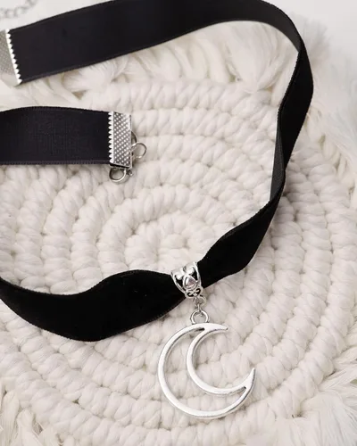 Vista 6 de Sacina Acina - Gargantilla gótica bohemia con luna creciente, gargantilla negra, collar gótico vintage, joyería gótica, regalo de joyería de Navidad