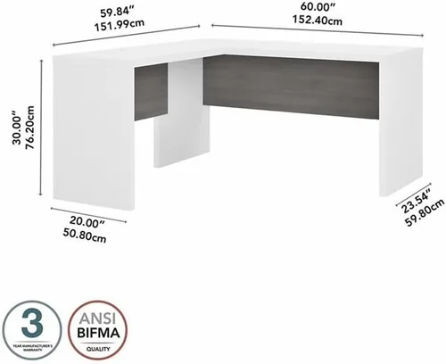 Vista 3 de Bush Business Furniture Echo - Escritorio en forma de L en blanco puro y gris moderno