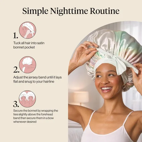 Vista 7 de Kitsch Gorro de Satén XL para Dormir - Aura Más suave que el gorro de seda para mujeres que duermen, ajuste seguro, ajustable y evita roturas