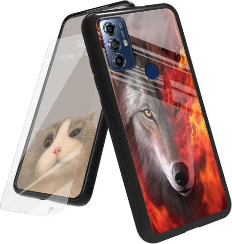 Vista 57 de Funda para Motorola Moto G Play 4G 2024 con protector de pantalla, parte trasera de vidrio templado + funda de silicona suave TPU absorción