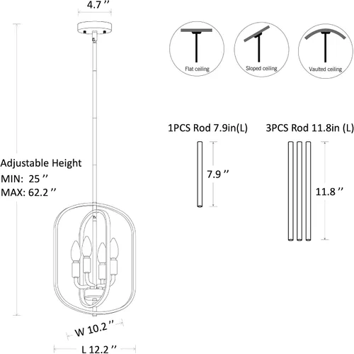 Vista 6 de ACNKTZ Candelabro pequeño negro y dorado para vestíbulo, lámpara colgante geométrica de metal de 4 luces para entrada, iluminación colgante moderna