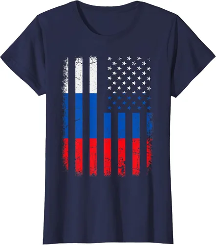 Vista 28 de Russian American Flag Russia America Pride Heritage T-Shirt Asphalt Grey