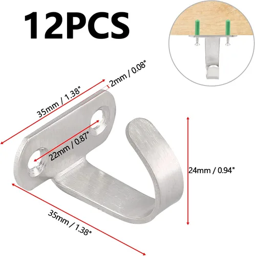 Vista 2 de Bivethoi 12 ganchos de techo de acero inoxidable resistentes, perchas montadas con tornillo debajo del estante para toalla, bata o abrigo