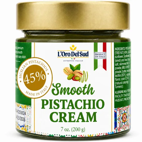 Vista 8 de L'Oro Del Sud, Crema italiana de pistacho, crujiente, 40% pistachos, 7 onzas