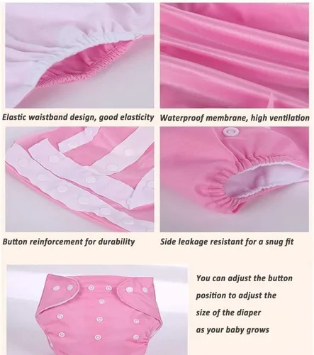 Vista 3 de Pañales de tela reutilizables lavables para bebés, 7 unidades, 7 piezas pañales