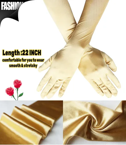Vista 4 de Guantes largos de satén para mujer, guantes elásticos de fiesta de ópera de los años 20, blanco, negro, rojo, guantes de fiesta de noche