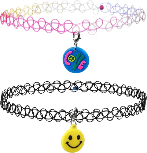 Vista 12 de EXPRESSIONS Colección de Joyería Elástica para Tatuajes de 3 Piezas Surtidas - Conjunto de Collar Gargantilla de Tatuaje, Pulsera y Anillo