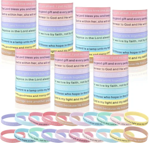 Vista 20 de Estune 120 pulseras con versículo bíblico, pulseras cristianas, color azul