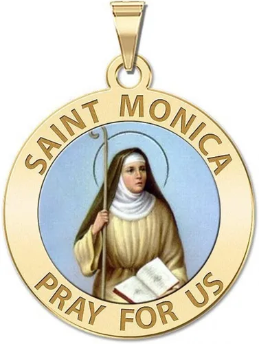 Vista 2 de Saint Monica Religiosa Medalla de color disponibles en oro blanco de 14 K sólido amarillo o plata de ley, O, plata de ley, PG86933