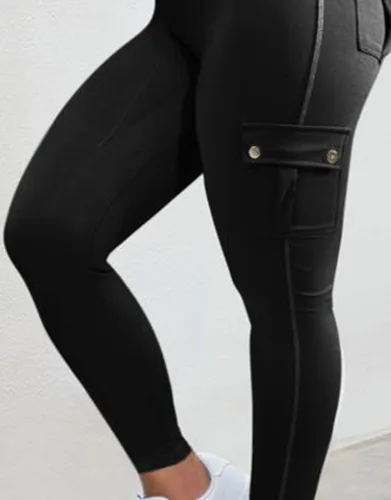 Vista 4 de Flamingals Leggings con levantamiento de glúteos con bolsillos de solapa, leggings cargo de entrenamiento para mujer
