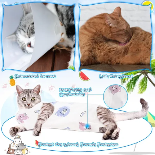Vista 5 de Kacctyen Juego de 6 Trajes de Recuperación para Gatos Después de la Cirugía Gatito Hembra y Macho Traje de Cirugía Alternativa al Collar E Pijama