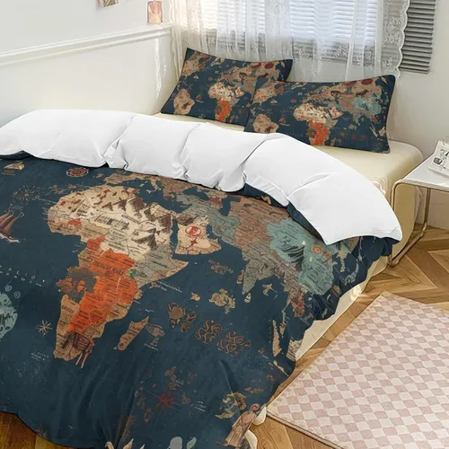 Vista 18 de World - Juego de funda de edredón tamaño matrimonial, juego de funda de edredón supersuave de artes visuales, juego de ropa de cama de microfibra