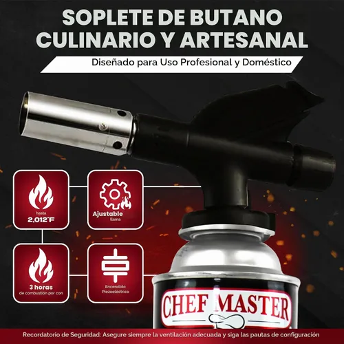 Vista 2 de Combo de Encendedor de Antorcha de Butano con 4 x 8 oz. de Combustible de Butano de Chef Master, Antorcha de Cocina Recargable para Brulee, Postres