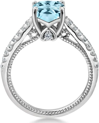 Vista 4 de Gem Stone King Anillo de compromiso de plata de ley 925 con piedra natal de 0.276 in y zafiro blanco creado Anillo de compromiso de boda