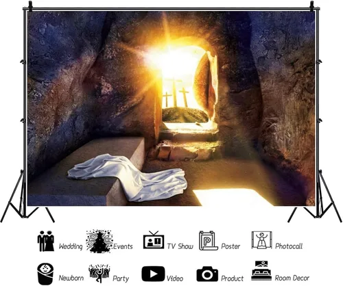 Vista 3 de Leowefowa Telón de fondo de Pascua de Resurrección de Jesús de tela suave y duradera, 5 x 3 pies, control remoto de salida del sol, cruz sagrada