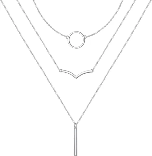 Vista 9 de DAOCHONG Collar con colgante de cadena larga triple multicapa de plata esterlina S925 para mujer