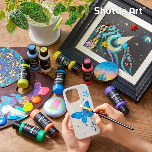 Vista 6 de Conjunto de pintura acrílica de cambio de color Shuttle Art, 16 colores camaleón en botellas (60ml/2oz), pintura acrílica no tóxica para artistas