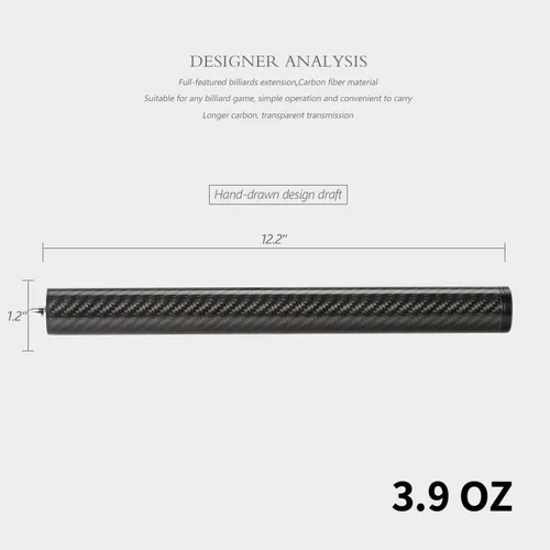 Vista 2 de KONLLEN Pool Cue Extension, Carbon Fiber Billiard Extension with 3 Rear-End Adapters, Bullet-Style Threaded Connection, Available in 2" 3" 4" 6" 8